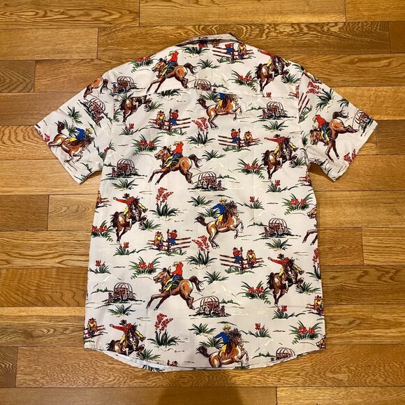 Negative Space Cowboy Western Wagon Horse Button Down Shirt Mens Small AOP NWT - Picture 7 of 7